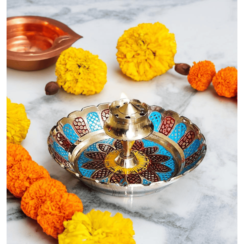Pure Brass Incense Holder Agarbatti Stand with Holder Plate