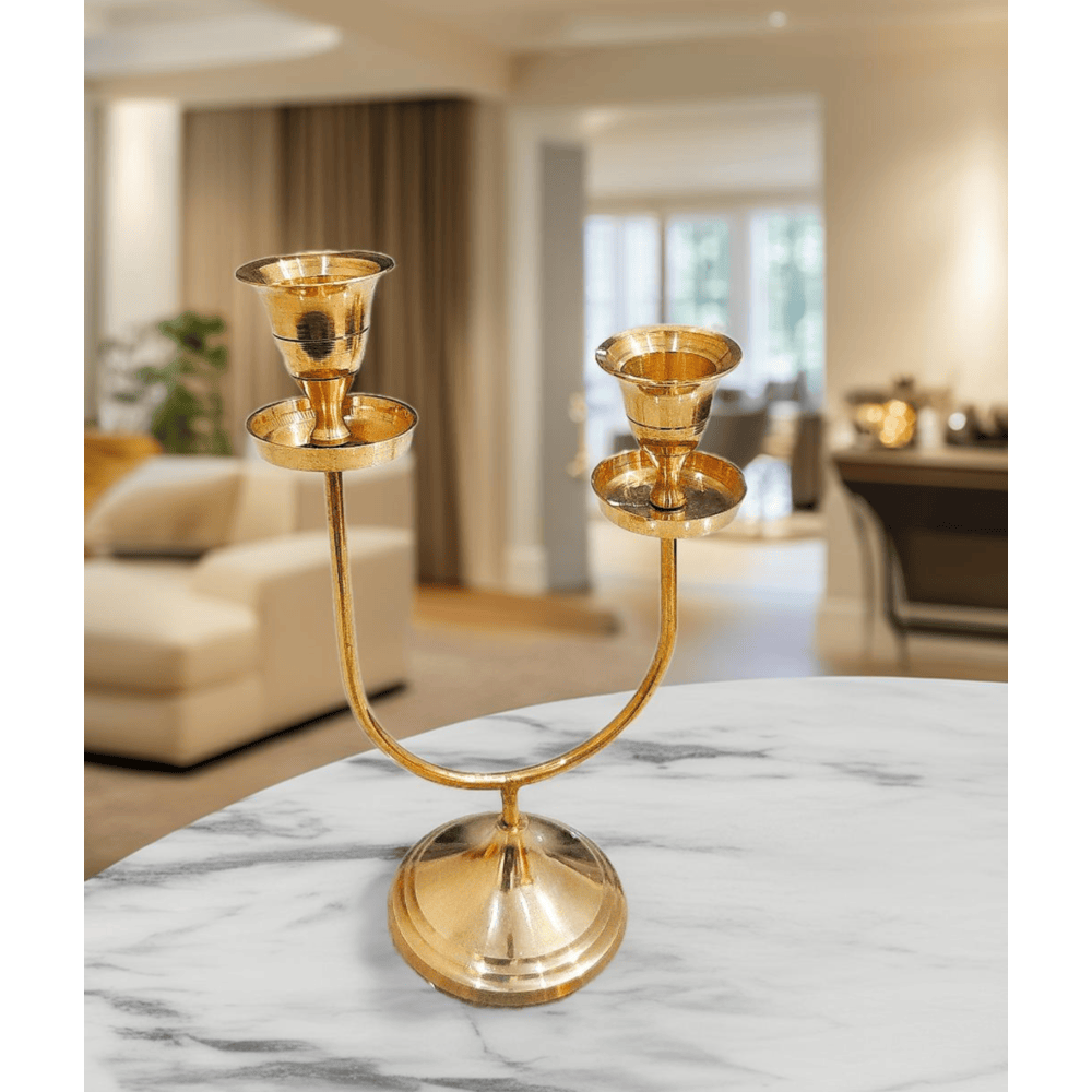 2 Arm Pure Brass Tabletop Candle Holder