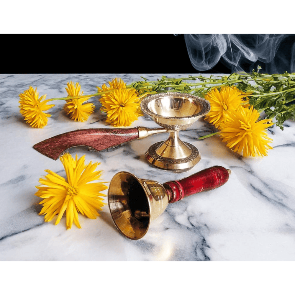 Brass Sambrani Stand & Loban Dhoop Dani Burner with Wooden Handle