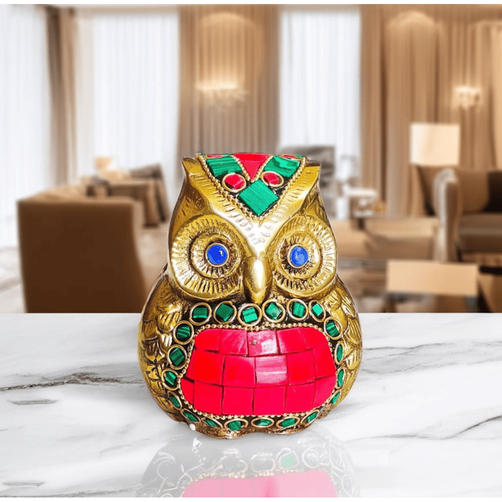 Handmade Owl Statue with Stone Work.