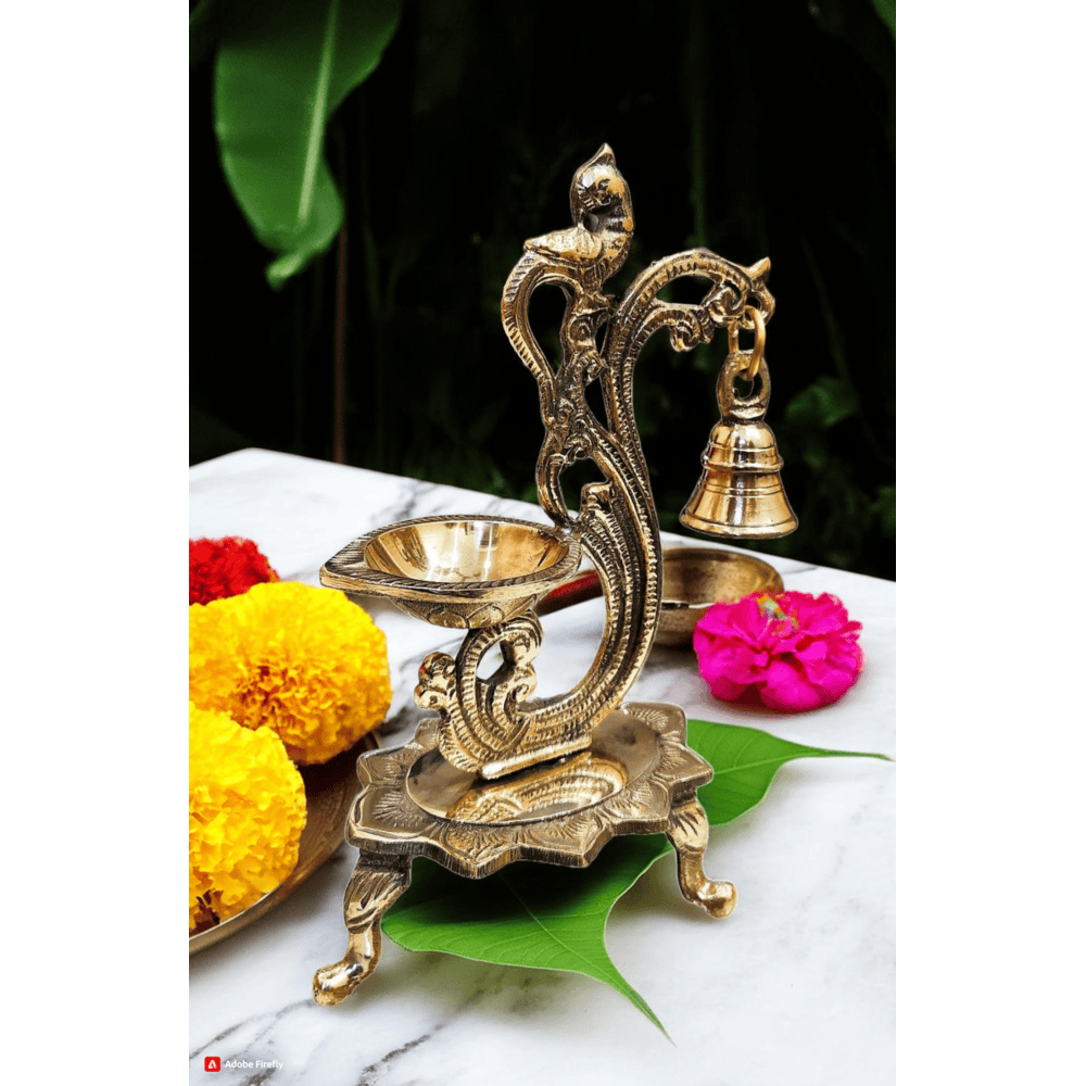 Diya Brass Peacock with Stone